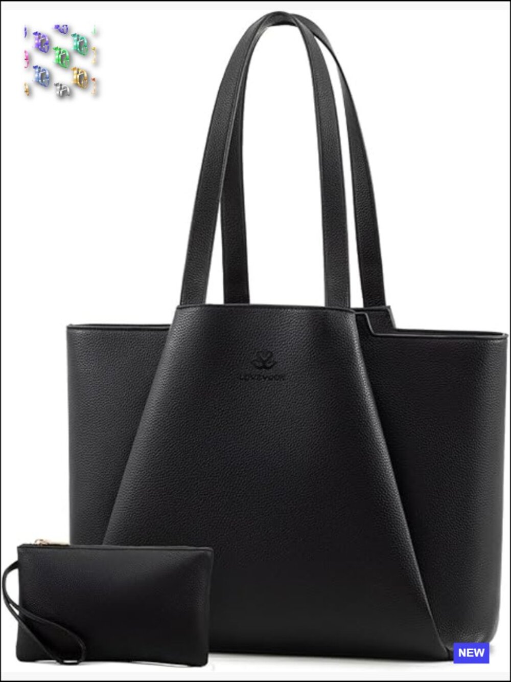 Faux Leather Laptop Tote Bag - Large Capacity 15.6 Inch Work Bag with Clutch